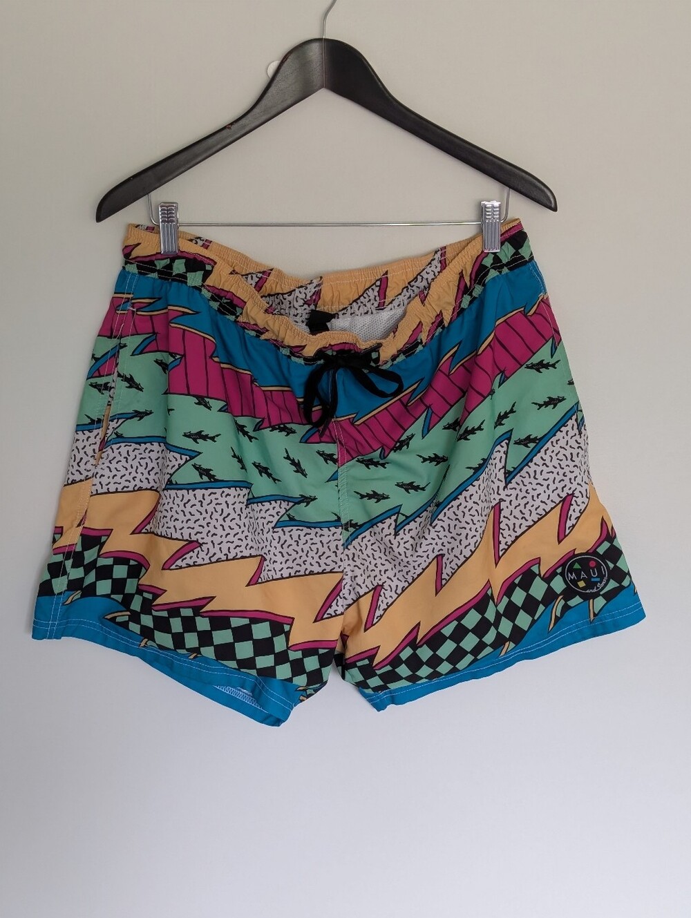 Maui and Sons Retro Neon Geometric Swim Trunks - Men's XL